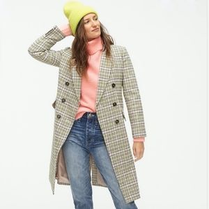 J. Crew Plaid Bonita Long Peacoat Double Breasted Italian Wool Ivory Pink Size 4